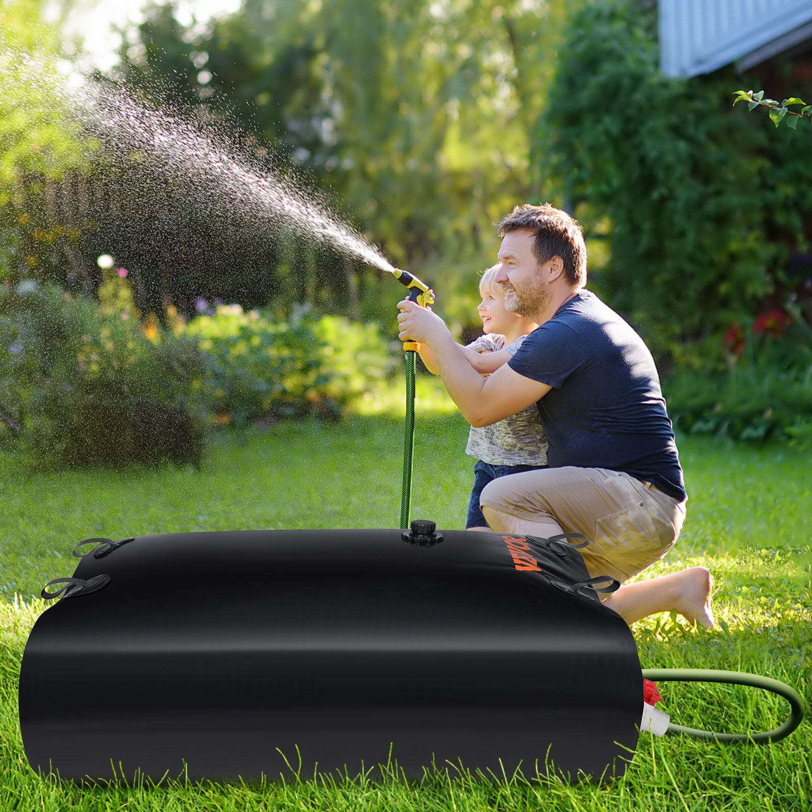 VEVOR Water Tank Bladder, 143 Gallon Large Capacity, PVC Collapsible Water Bladder Including Spigots and Overflow Kit, Portable Water Storage Bladder for Garden Water Catcher, Black