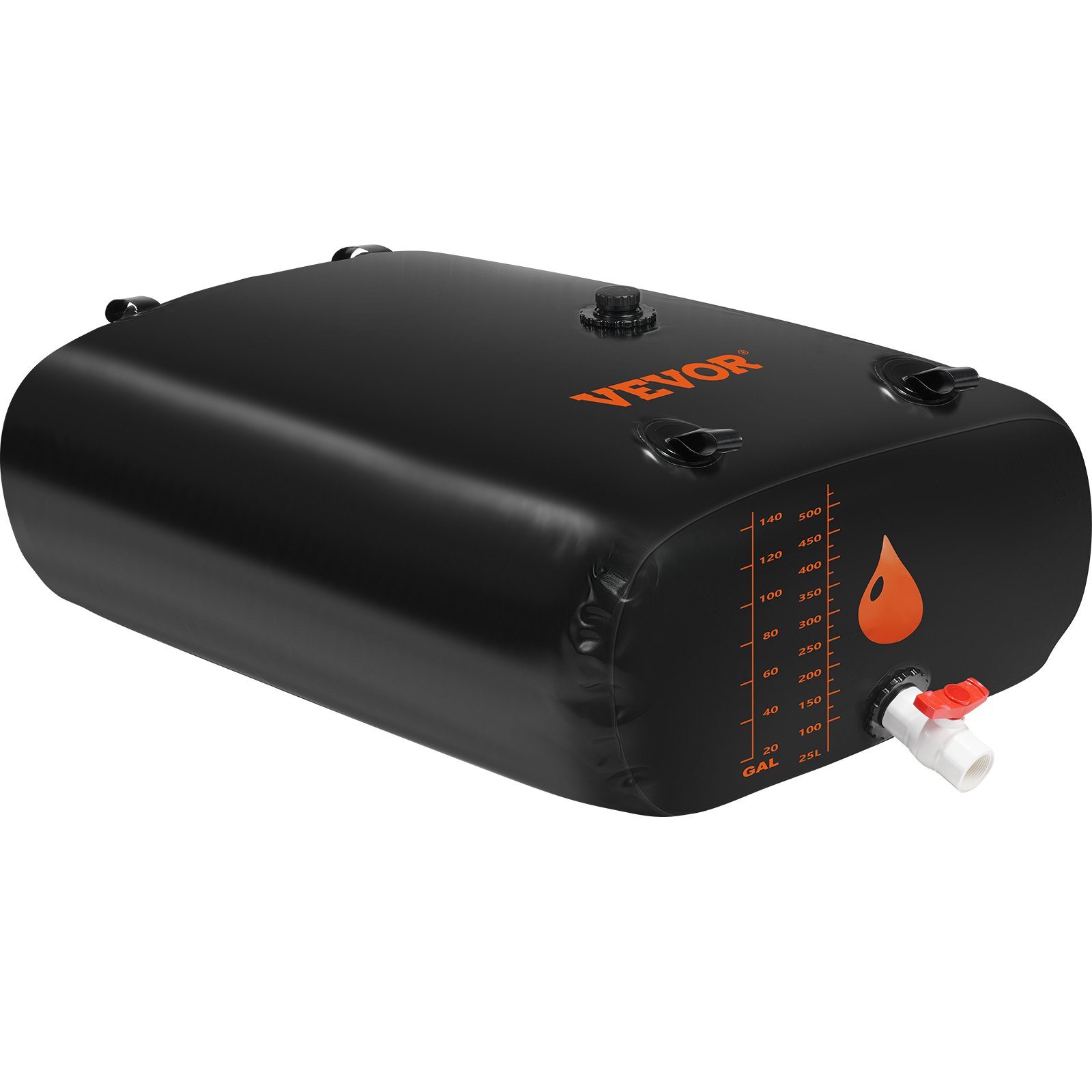 VEVOR Water Tank Bladder, 143 Gallon Large Capacity, PVC Collapsible Water Bladder Including Spigots and Overflow Kit, Portable Water Storage Bladder for Garden Water Catcher, Black