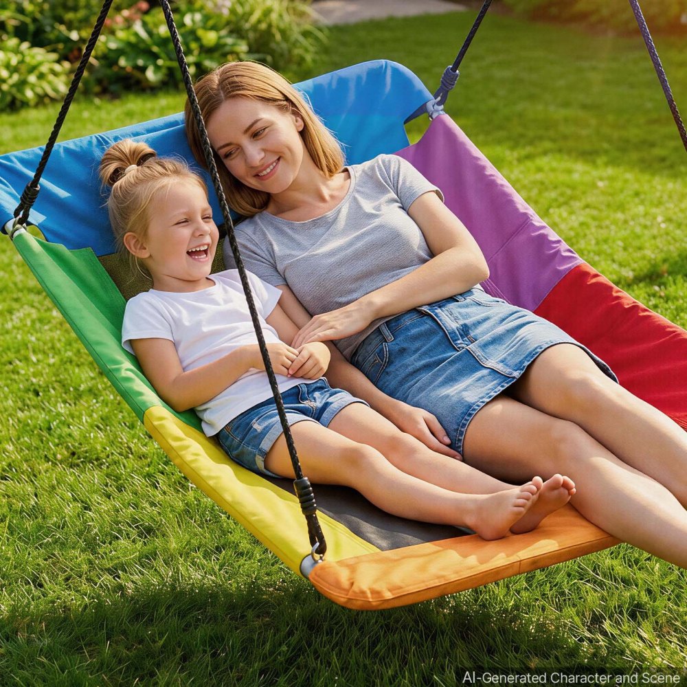 VEVOR Platform Tree Swing for Kids and Adults 317 kg 149 cm Giant Rectangle, for Backyard Outdoor & Indoor, 900D Oxford Fabric Swing Seat with 2 Hanging Straps, Adjustable Ropes and Curved Edge Design