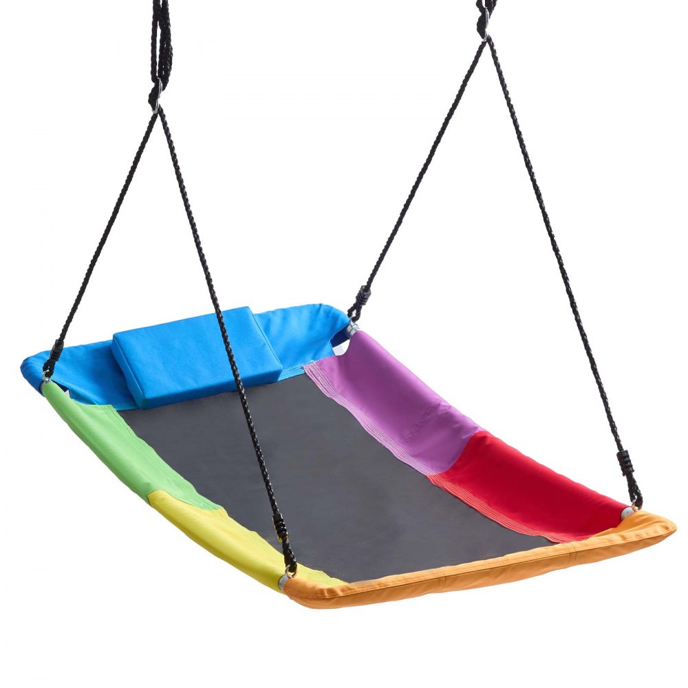 VEVOR Platform Tree Swing for Kids and Adults 317 kg 149 cm Giant Rectangle, for Backyard Outdoor & Indoor, 900D Oxford Fabric Swing Seat with 2 Hanging Straps, Adjustable Ropes and Curved Edge Design