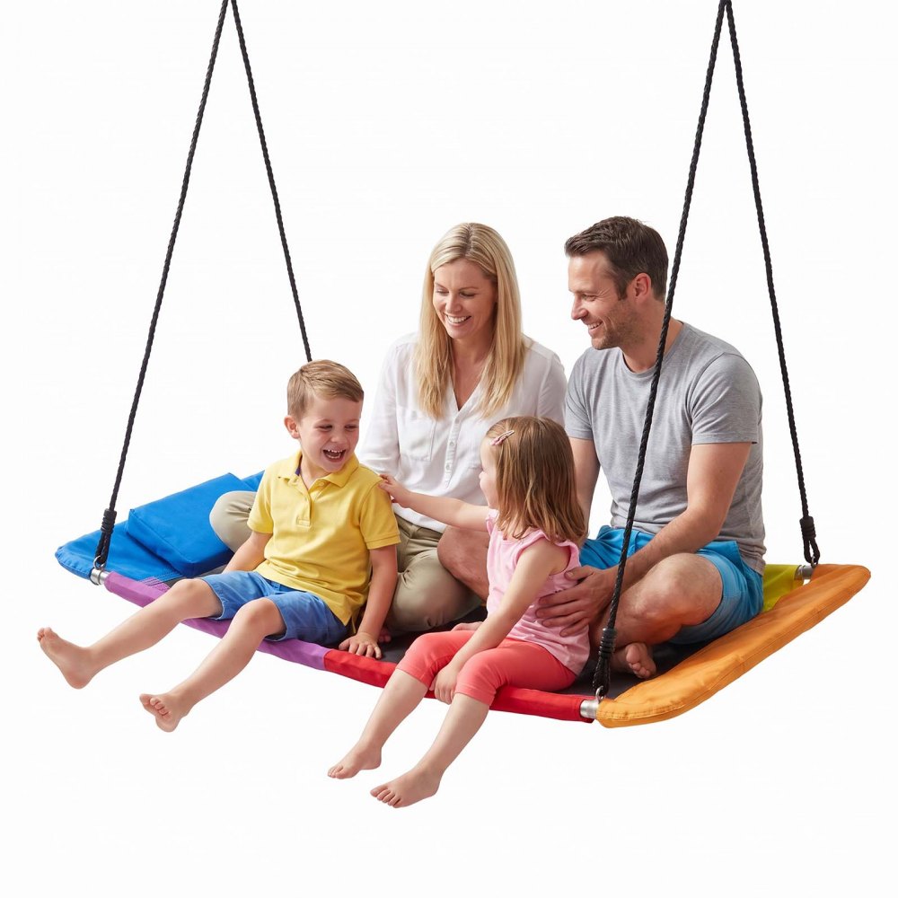 VEVOR Platform Tree Swing for Kids and Adults 317 kg 149 cm Giant Rectangle, for Backyard Outdoor & Indoor, 900D Oxford Fabric Swing Seat with 2 Hanging Straps, Adjustable Ropes and Curved Edge Design