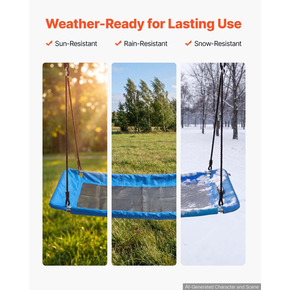 VEVOR Platform Tree Swing for Kids and Adults 317 kg 149 cm Rectangle Blue, for Backyard Outdoor & Indoor, 900D Oxford Fabric Giant Seat with 2 Hanging Straps, Adjustable Ropes and Curved Edge Design