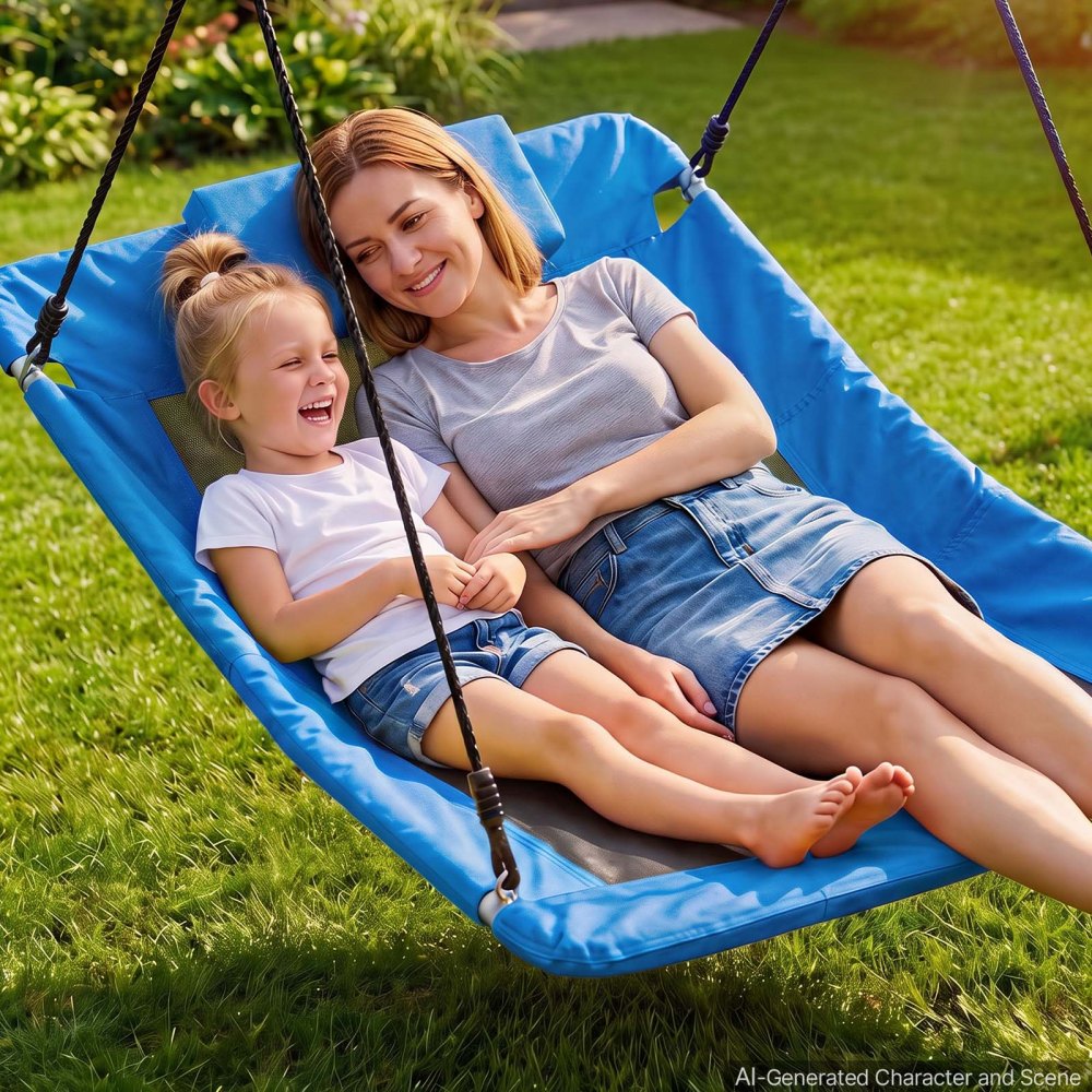 VEVOR Platform Tree Swing for Kids and Adults 317 kg 149 cm Rectangle Blue, for Backyard Outdoor & Indoor, 900D Oxford Fabric Giant Seat with 2 Hanging Straps, Adjustable Ropes and Curved Edge Design