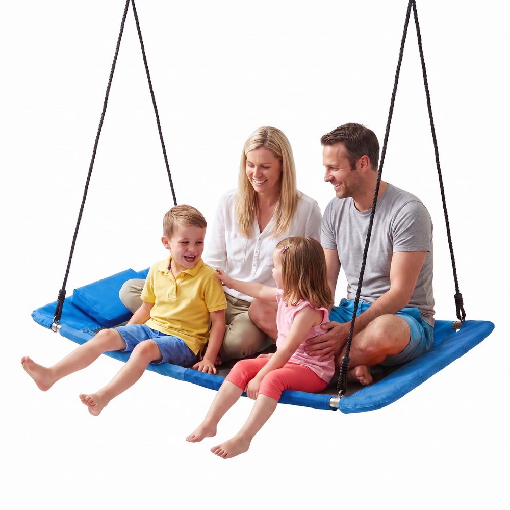 VEVOR Platform Tree Swing for Kids and Adults 317 kg 149 cm Rectangle Blue, for Backyard Outdoor & Indoor, 900D Oxford Fabric Giant Seat with 2 Hanging Straps, Adjustable Ropes and Curved Edge Design