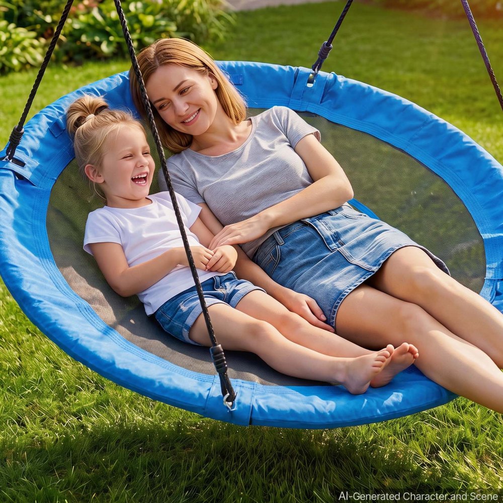 VEVOR Tree Swing 149 cm Saucer Swing for Kids Adults 317 kg Weight Capacity, for Backyard Outdoor & Indoor, 360° Rotation, 900D Oxford Fabric Round Seat with 2 Hanging Straps & Adjustable Ropes, Blue