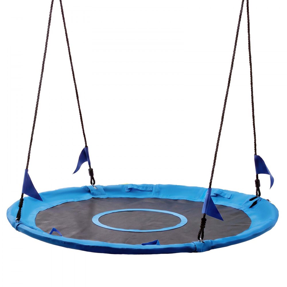 VEVOR Tree Swing 149 cm Saucer Swing for Kids Adults 317 kg Weight Capacity, for Backyard Outdoor & Indoor, 360° Rotation, 900D Oxford Fabric Round Seat with 2 Hanging Straps & Adjustable Ropes, Blue