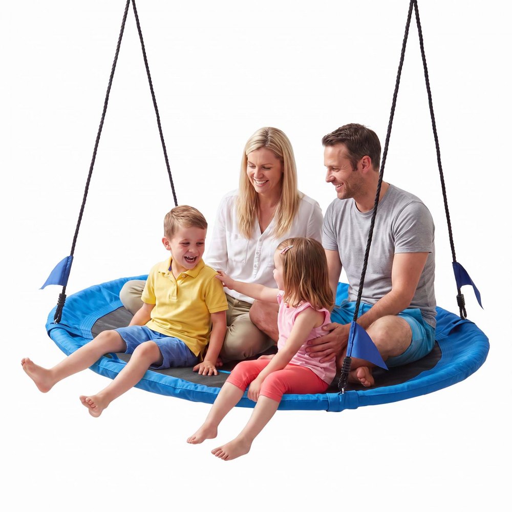 VEVOR Tree Swing 149 cm Saucer Swing for Kids Adults 317 kg Weight Capacity, for Backyard Outdoor & Indoor, 360° Rotation, 900D Oxford Fabric Round Seat with 2 Hanging Straps & Adjustable Ropes, Blue