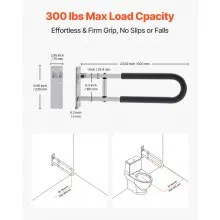 VEVOR Folding Toilet Safety Rail 23.8 In 300 Lbs Load Capacity Handicap Grab Bar