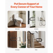 VEVOR Toilet Safety Rail, 23.8 Inch U-Shaped Handicap Grab Bar, Foldable Senior Safety Pole, Flip Up Toilet Grab Bar with Anti-Slip Support Handle, 300 Lb Load Capacity for Elderly, Disabled, Pregnant