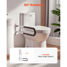 VEVOR Toilet Safety Rail, 23.8 Inch U-Shaped Handicap Grab Bar, Foldable Senior Safety Pole, Flip Up Toilet Grab Bar with Anti-Slip Support Handle, 300 Lb Load Capacity for Elderly, Disabled, Pregnant