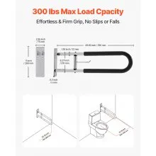 VEVOR Folding Toilet Safety Rail 30 In 300 Lbs Load Capacity with Paper Holder
