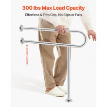 Toilet Safety Rail with Leg 31.5 In 300lb Load Capacity Stainless Steel Grab Bar