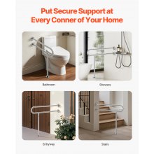 Toilet Safety Rail with Leg 31.5 In 300lb Load Capacity Stainless Steel Grab Bar