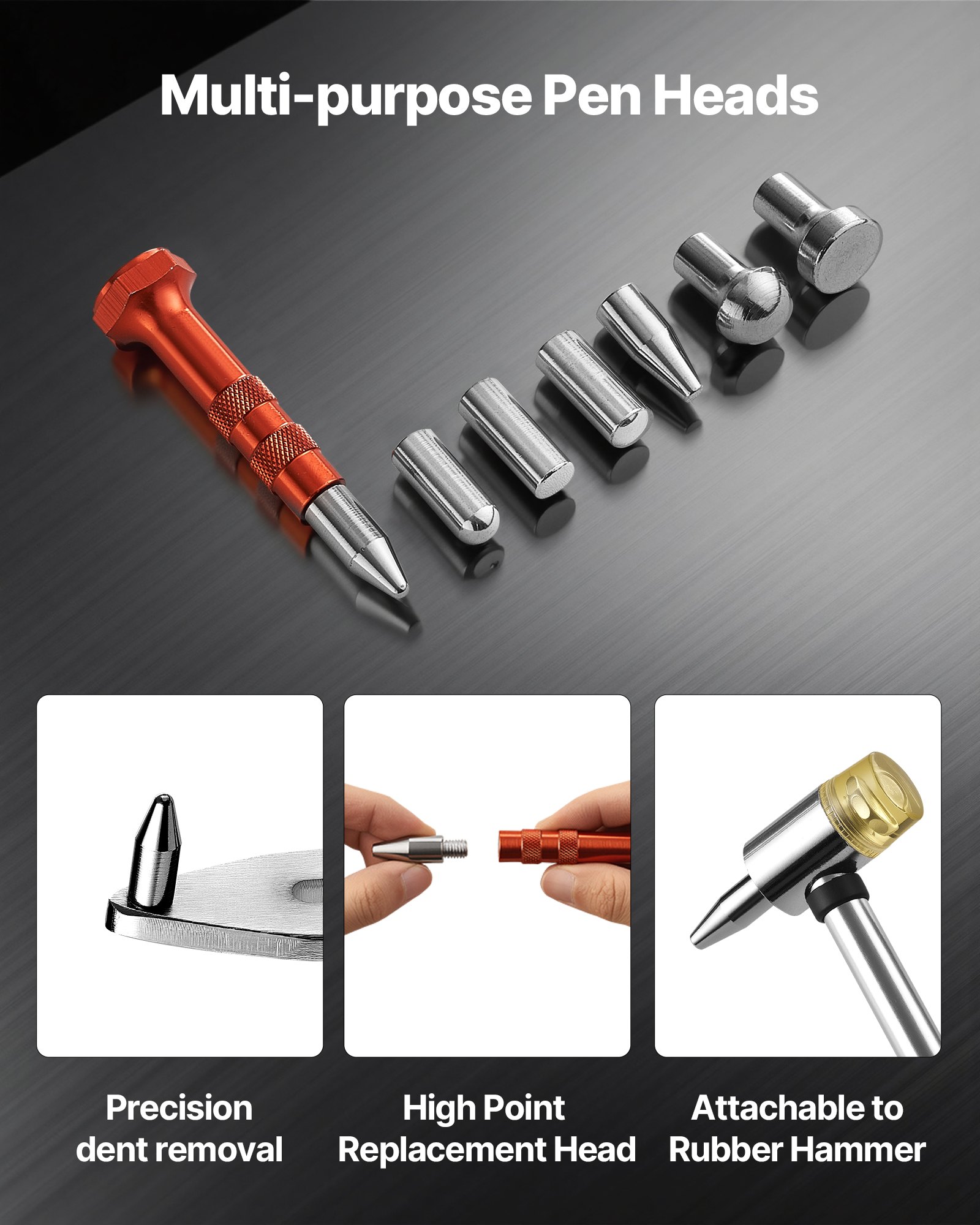 VEVOR Dent Puller Kit, Paintless Car Dent Removal Tool, Auto Fender Damage Repair Puller Lifter with Curved Rod, Crowbar, Rubber Hammer, Airbag, Detachable & Repair Pens, Replacement Heads Tools Kit
