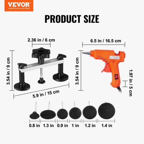 VEVOR 25 PCS Dent Removal Kit, Paintless Dent Repair Kit with Bridge Puller and Puller Tabs, Auto Dent Puller Kit with Hot Glue Gun, Glue Sticks for Auto Body Dents, and Other Metal Surface Dents