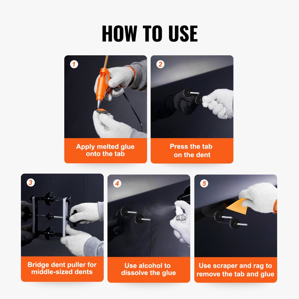 VEVOR 25 PCS Dent Removal Kit, Auto Body Paintless Dent Removal Tools Kit with Bridge Puller, Puller Tabs, Hot Melt Glue Gun, Glue Sticks, Dent Puller Kit for Auto Body Dents, and Other Metal Surface