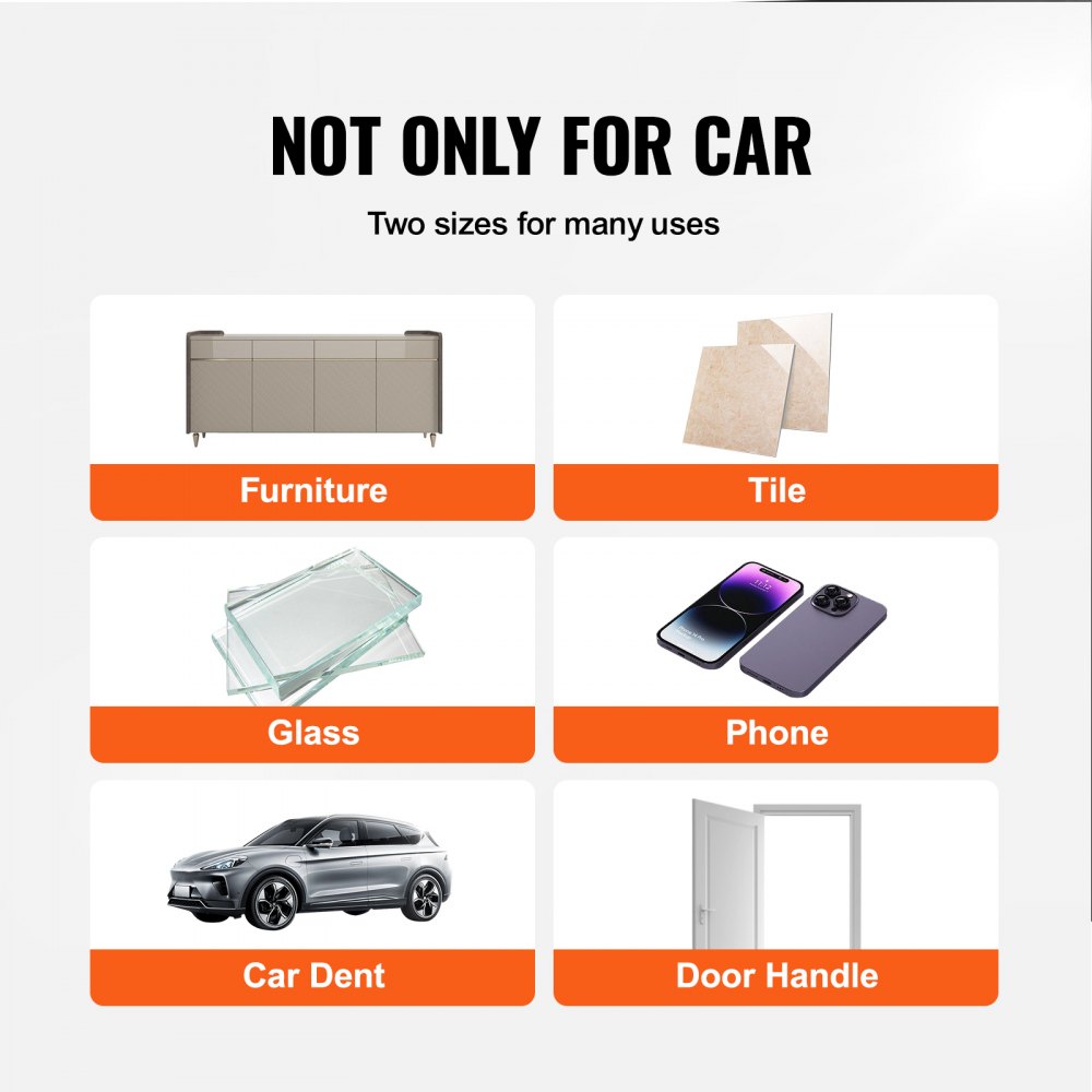VEVOR dent removal kit for various uses: furniture, tile, glass, phone, car dent, door handle.