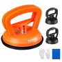 VEVOR dent removal kit with orange suction cup, two black suction cups, gloves, and blue cloth.
