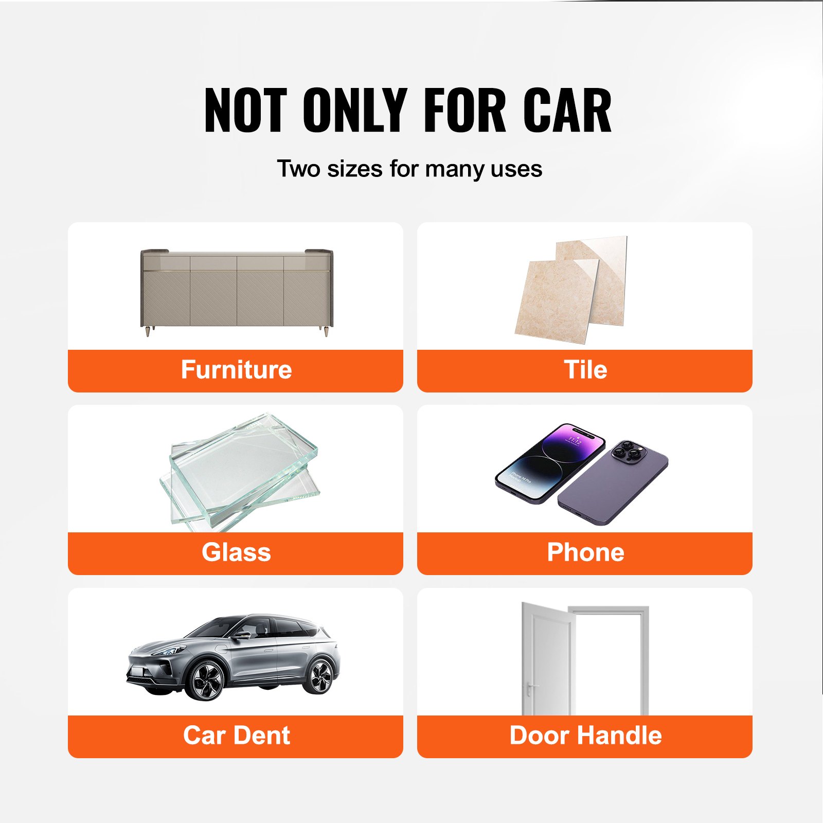 VEVOR dent removal kit for various uses: furniture, tile, glass, phone, car dent, door handle.
