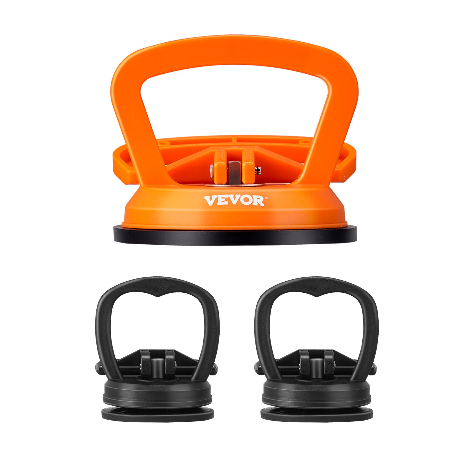 VEVOR dent removal kit with one orange and two black suction cups for effective dent removal.