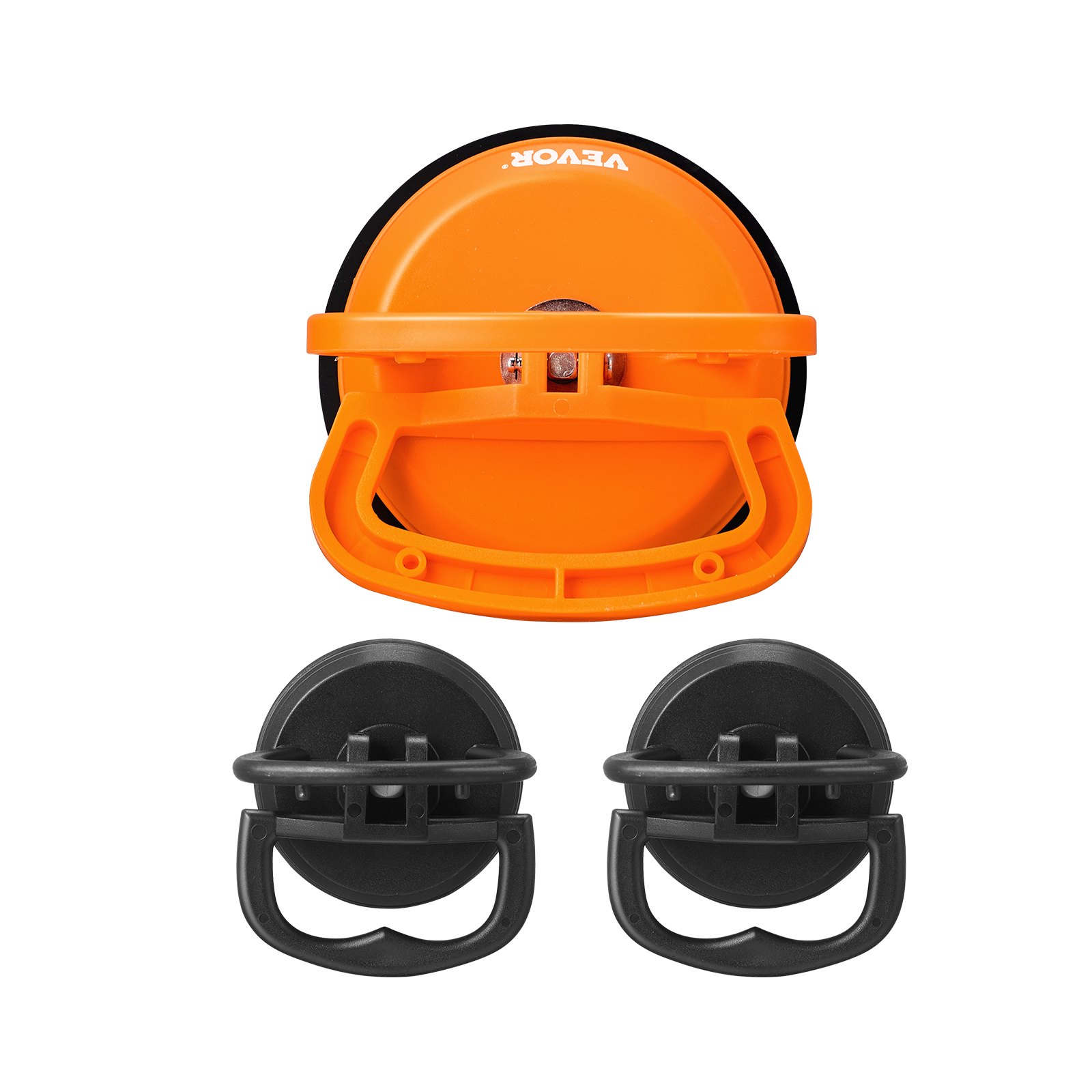 VEVOR dent removal kit with one orange and two black suction cups for car dent repair.