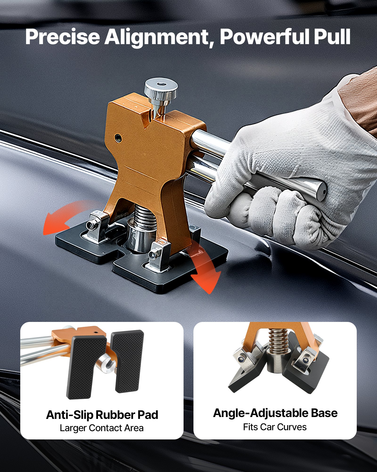 VEVOR Dent Puller Kit, 60 PCS Paintless Dent Removal Kit with Golden Lifter, Bridge Puller, Rubber Hammer, Glue Gun, Auto Body Hail Damage Repair Remover Tools for Car Refrigerator Door Ding Repair