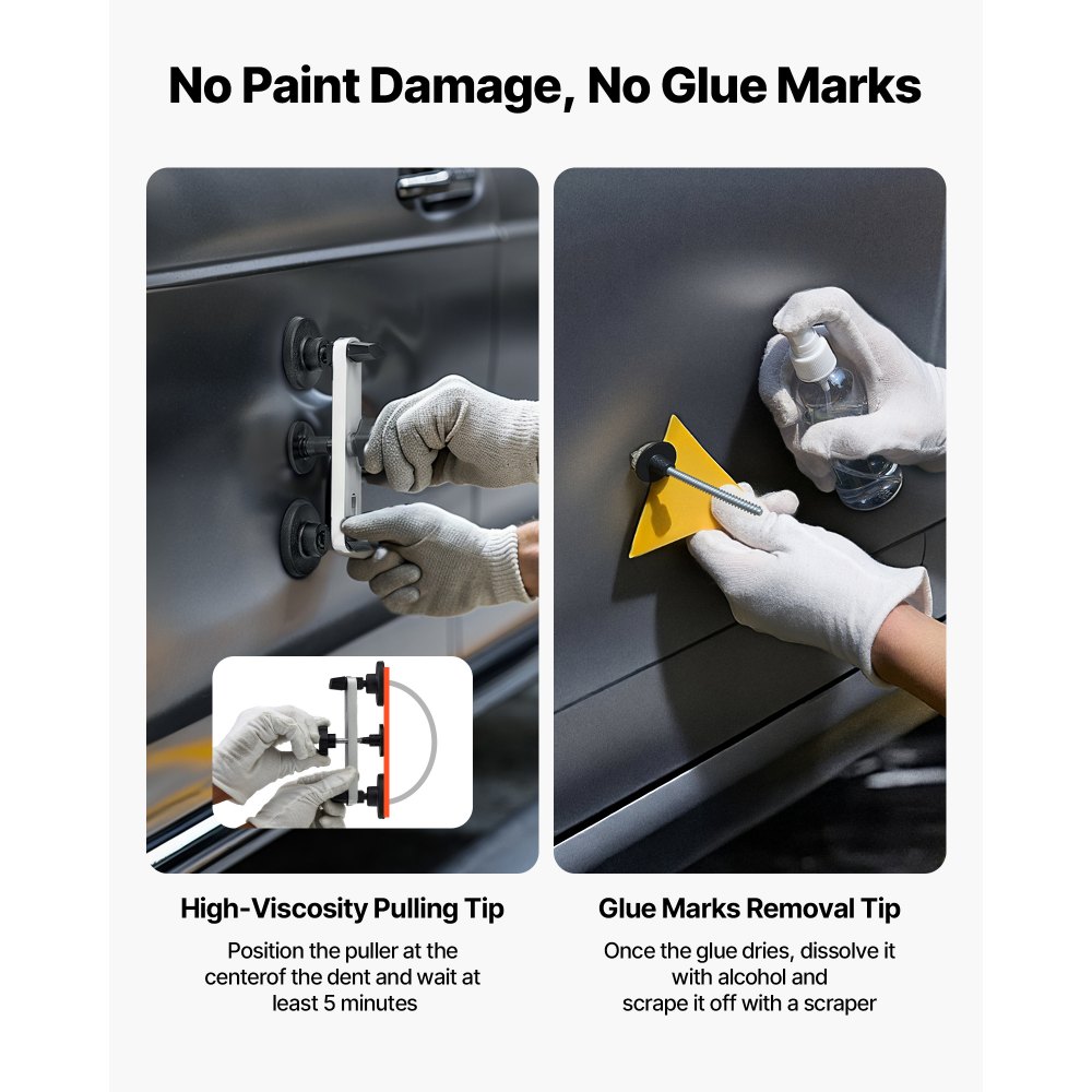 VEVOR Dent Puller Kit, 60 PCS Paintless Dent Removal Kit with Golden Lifter, Bridge Puller, Rubber Hammer, Glue Gun, Auto Body Hail Damage Repair Remover Tools for Car Refrigerator Door Ding Repair