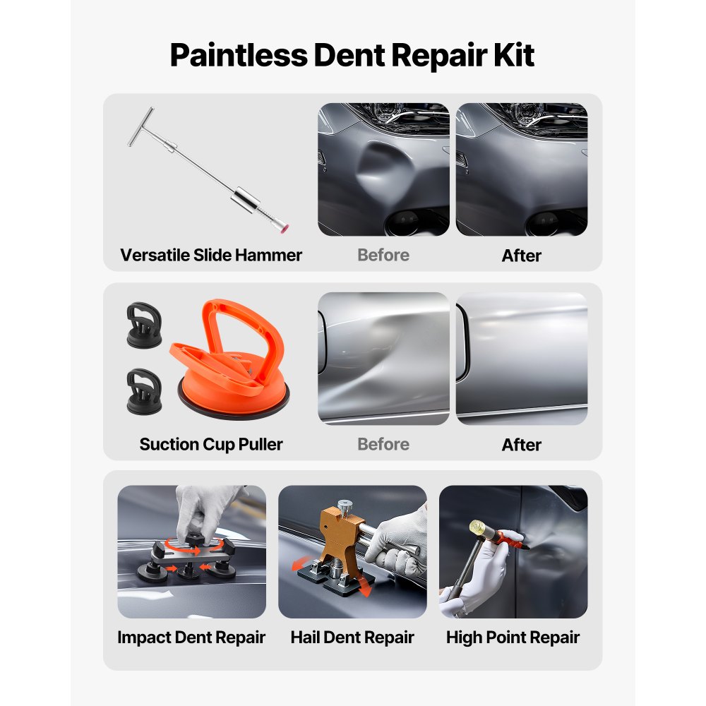 VEVOR Dent Puller Kit, 100 PCS Paintless Dent Removal Kit with Golden Lifter, Bridge Puller, Slide Hammer T-Bar, Glue Gun, Auto Body Hail Damage Remover Tools for Car Refrigerator Door Ding Repair
