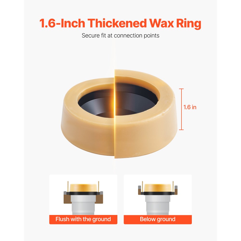 VEVOR Toilet Wax Ring Kit, 1.6-Inch Extra Thick Wax Ring for Toilet Bowls with Rust-Resistant Brass Bolts, Caps and Washers, Fits 3-Inch or 4-Inch Drain Pipes, Superior Sealing Performance