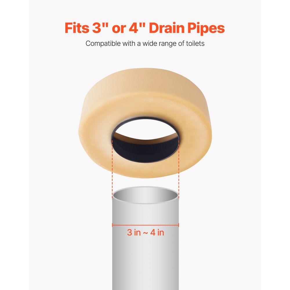 VEVOR Toilet Wax Ring Kit, 1.6-Inch Extra Thick Wax Ring for Toilet Bowls with Rust-Resistant Brass Bolts, Caps and Washers, Fits 3-Inch or 4-Inch Drain Pipes, Superior Sealing Performance