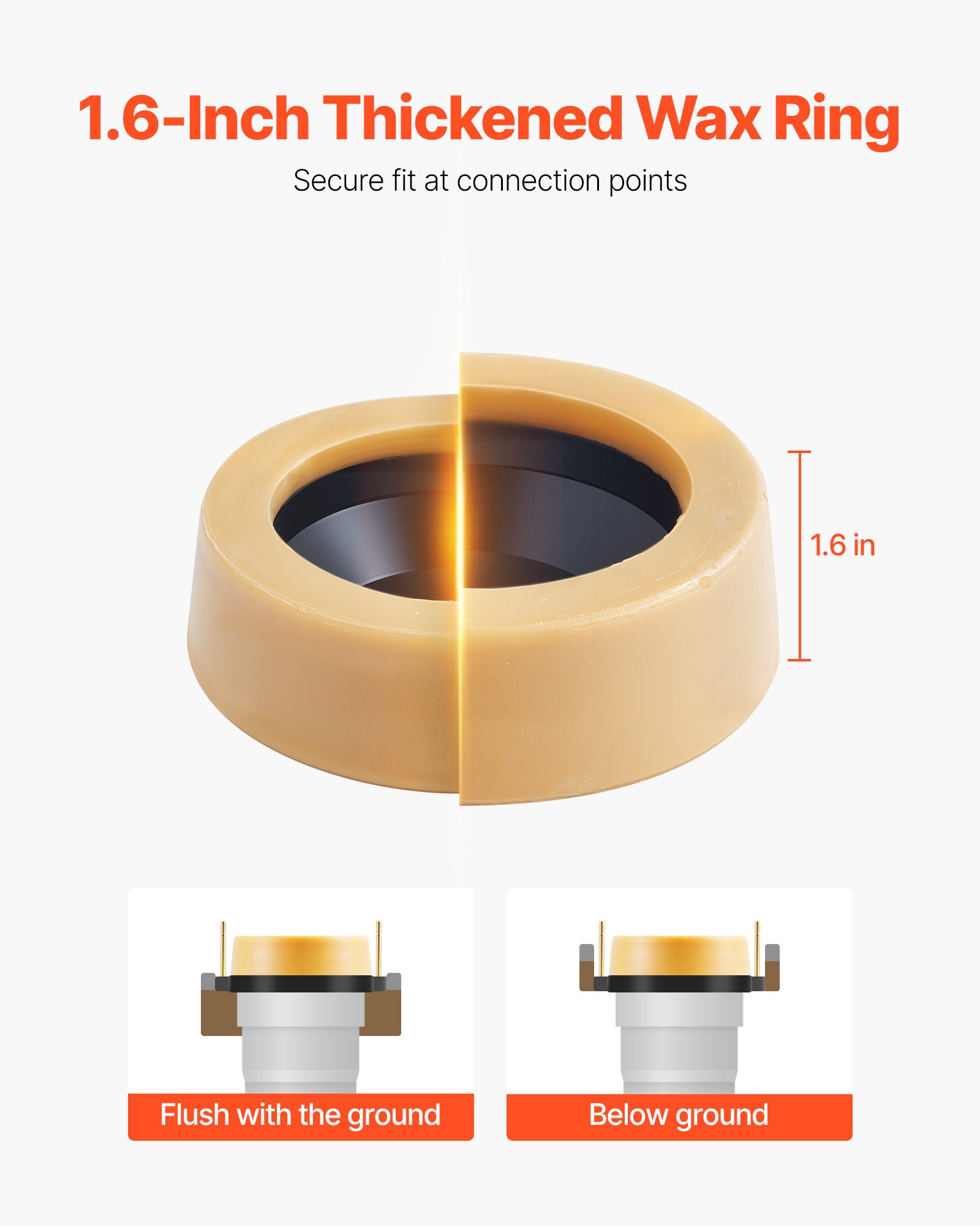 VEVOR Toilet Wax Ring Kit, 1.6-Inch Extra Thick Wax Ring for Toilet Bowls with Rust-Resistant Brass Bolts, Caps and Washers, Fits 3-Inch or 4-Inch Drain Pipes, Superior Sealing Performance