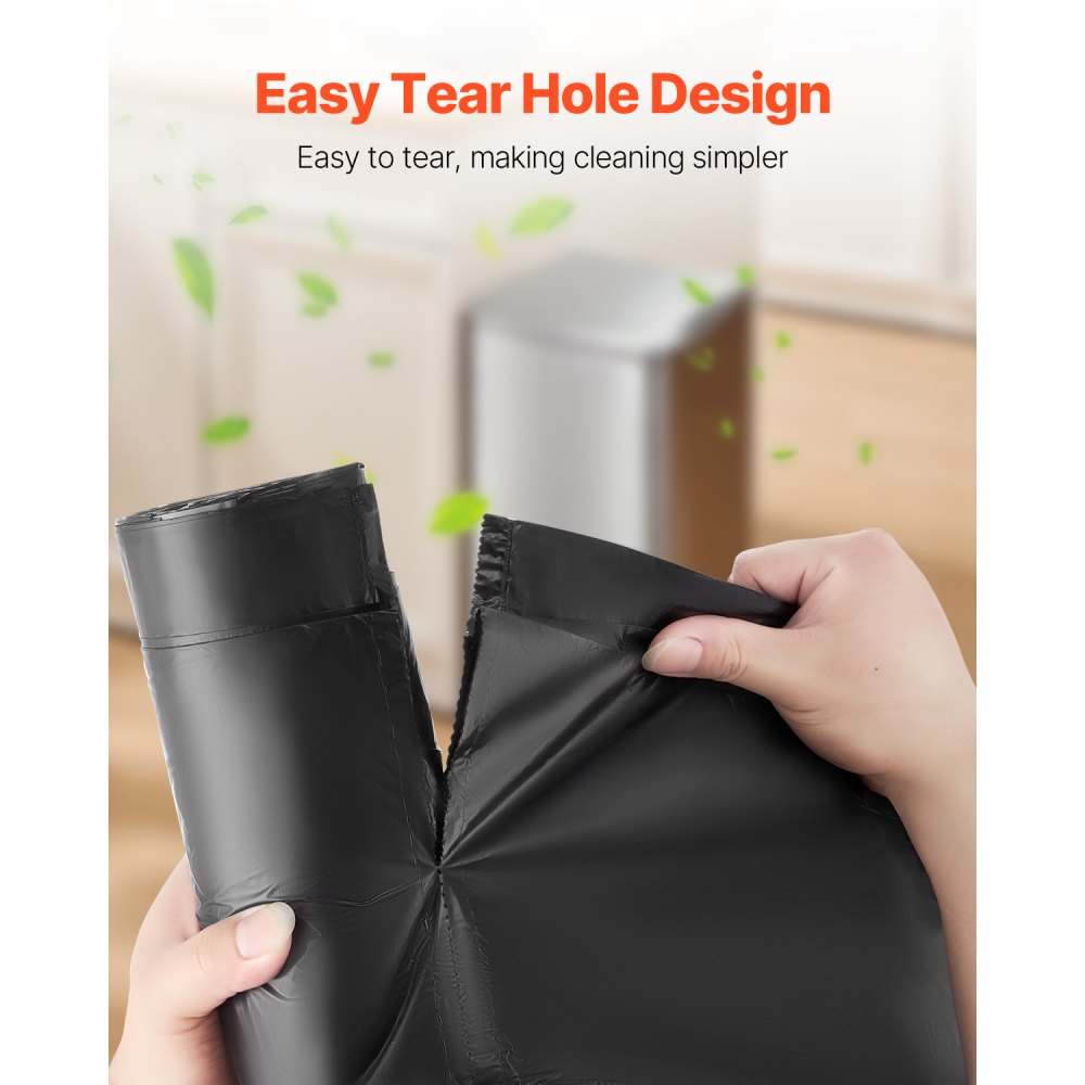 VEVOR Drawstring Trash Bags, 30 Gallon 50 Count Tall Kitchen Trash Bags, Extra Thick Tough and Durable Garbage Bag, Recyclable Bin Bag with Drawstrings, for Home Kitchen, Office, RV & Camping (Black)