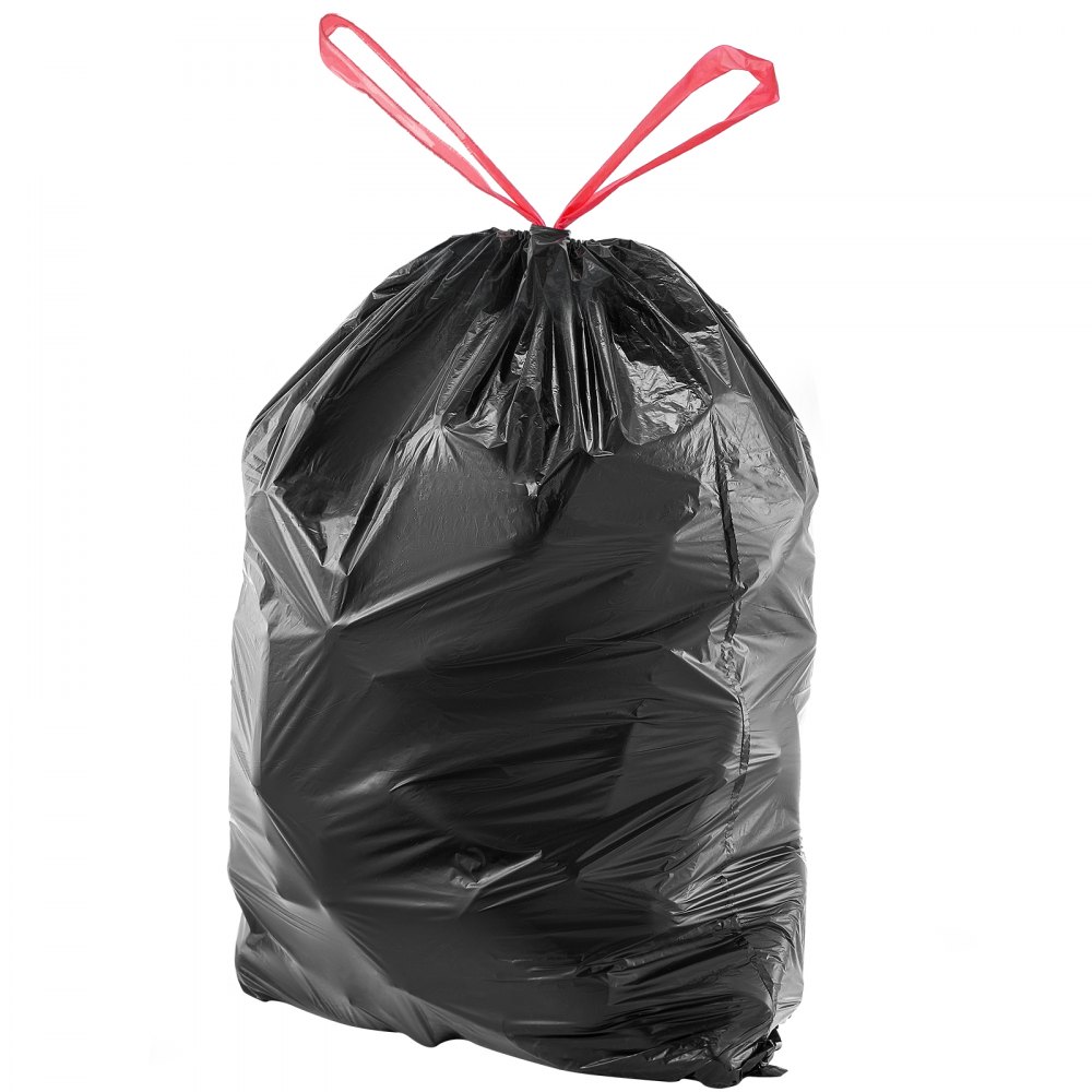 VEVOR Drawstring Trash Bags, 30 Gallon 50 Count Tall Kitchen Trash Bags, Extra Thick Tough and Durable Garbage Bag, Recyclable Bin Bag with Drawstrings, for Home Kitchen, Office, RV & Camping (Black)