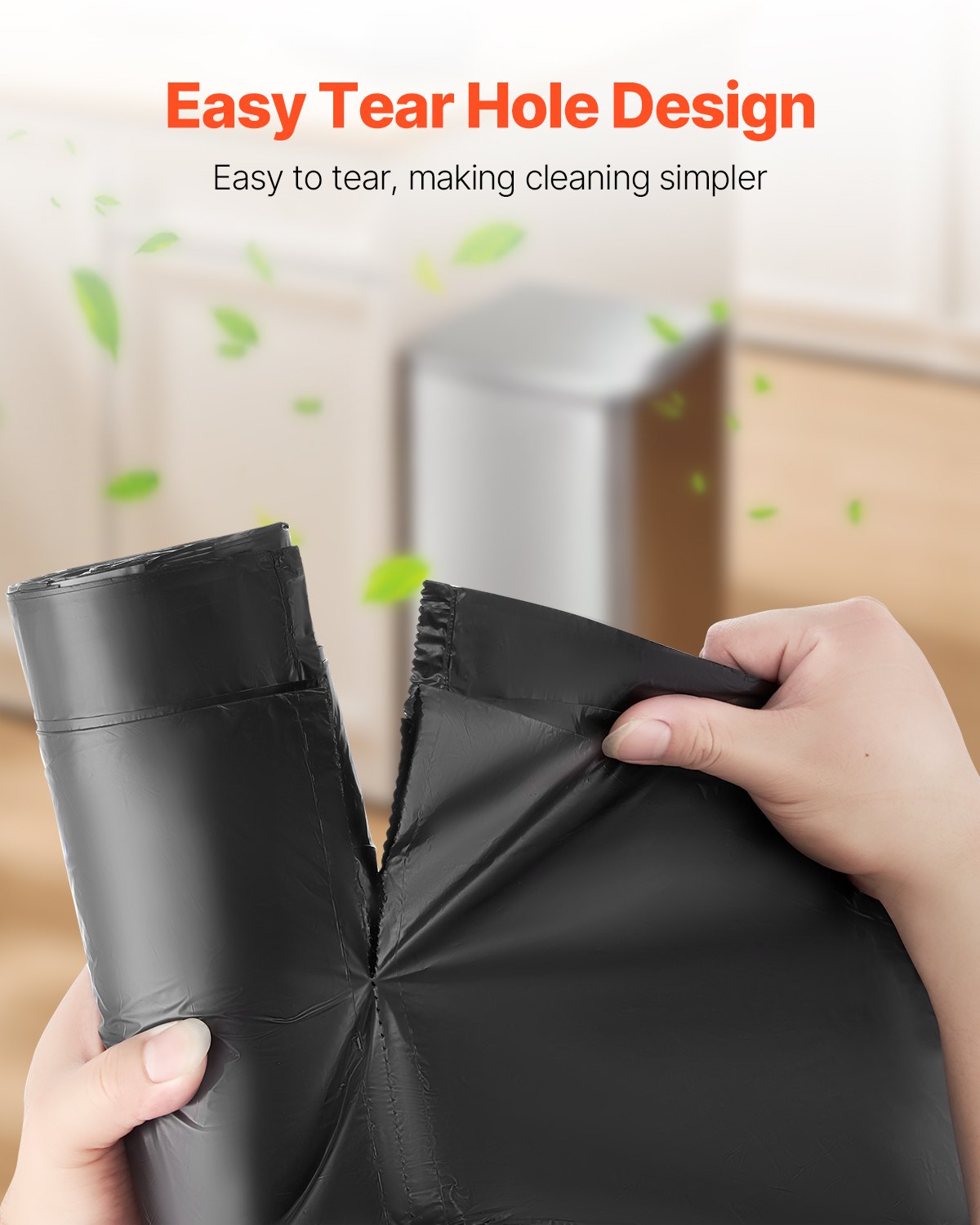 VEVOR Drawstring Trash Bags, 30 Gallon 50 Count Tall Kitchen Trash Bags, Extra Thick Tough and Durable Garbage Bag, Recyclable Bin Bag with Drawstrings, for Home Kitchen, Office, RV & Camping (Black)