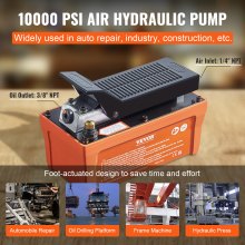 VEVOR Air Hydraulic Pump, 10,000 PSI 1/2 Gal Reservoir, NPT 3/8" Oil Outlet, NPT 1/4" Inlet, 6.6 ft Pipe, Foot Actuated Hydraulic Pump Air Treadle for Auto Body Frame Machines and Pulling Post, Orange