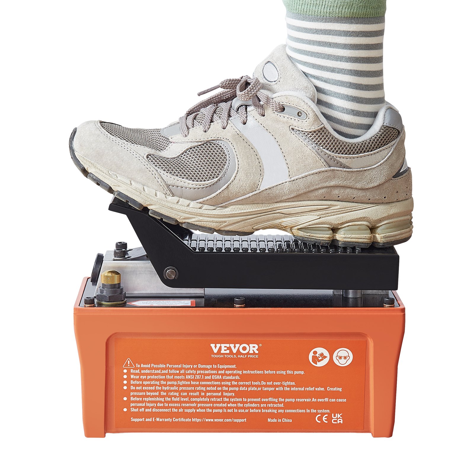 VEVOR Air Hydraulic Pump, 10,000 PSI 1/2 Gal Reservoir, NPT 3/8" Oil Outlet, NPT 1/4" Inlet, 6.6 ft Pipe, Foot Actuated Hydraulic Pump Air Treadle for Auto Body Frame Machines and Pulling Post, Orange