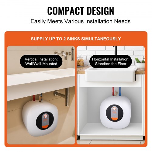 VEVOR Electric Mini-Tank Water Heater, 8-Gallon Tank Hot Water Boiler  Storage, 1400W Power, Safety Temperature Pressure Valve Easy Install, for  Kichen