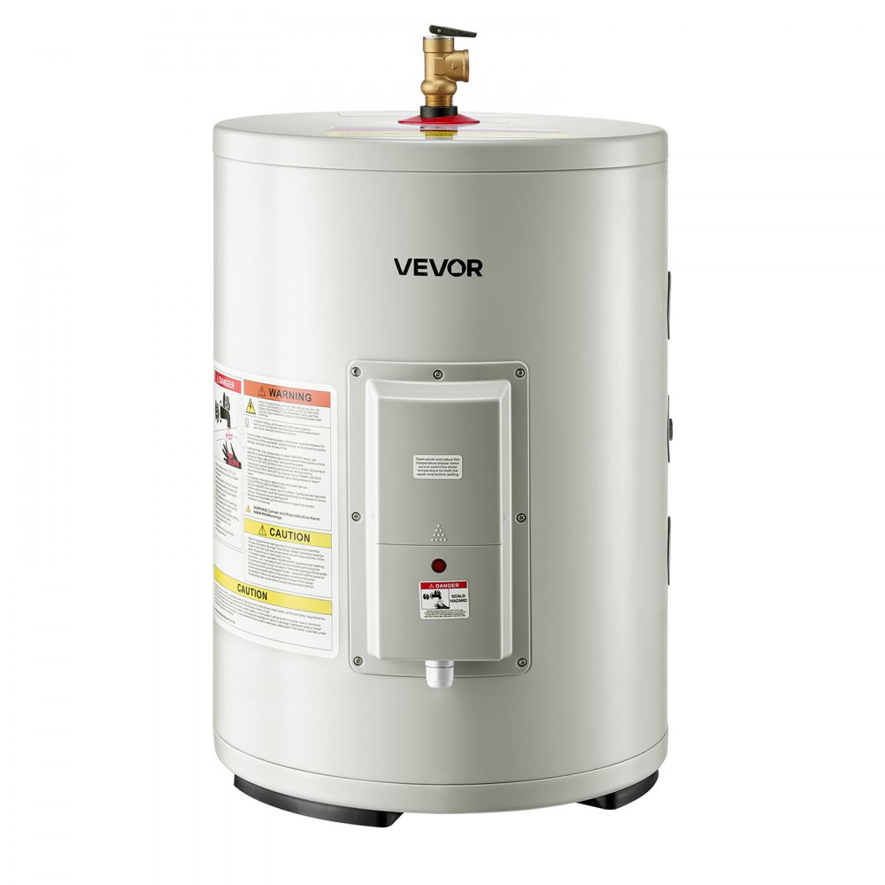 VEVOR 12 Gallon Electric Tank Water Heater, 1600W Point-of-Use Hot Water Heater with LED Display, Knob Control, Side Outlet, 120V Storage Design with T&P Valve for Small Apartments & Studios, Gray