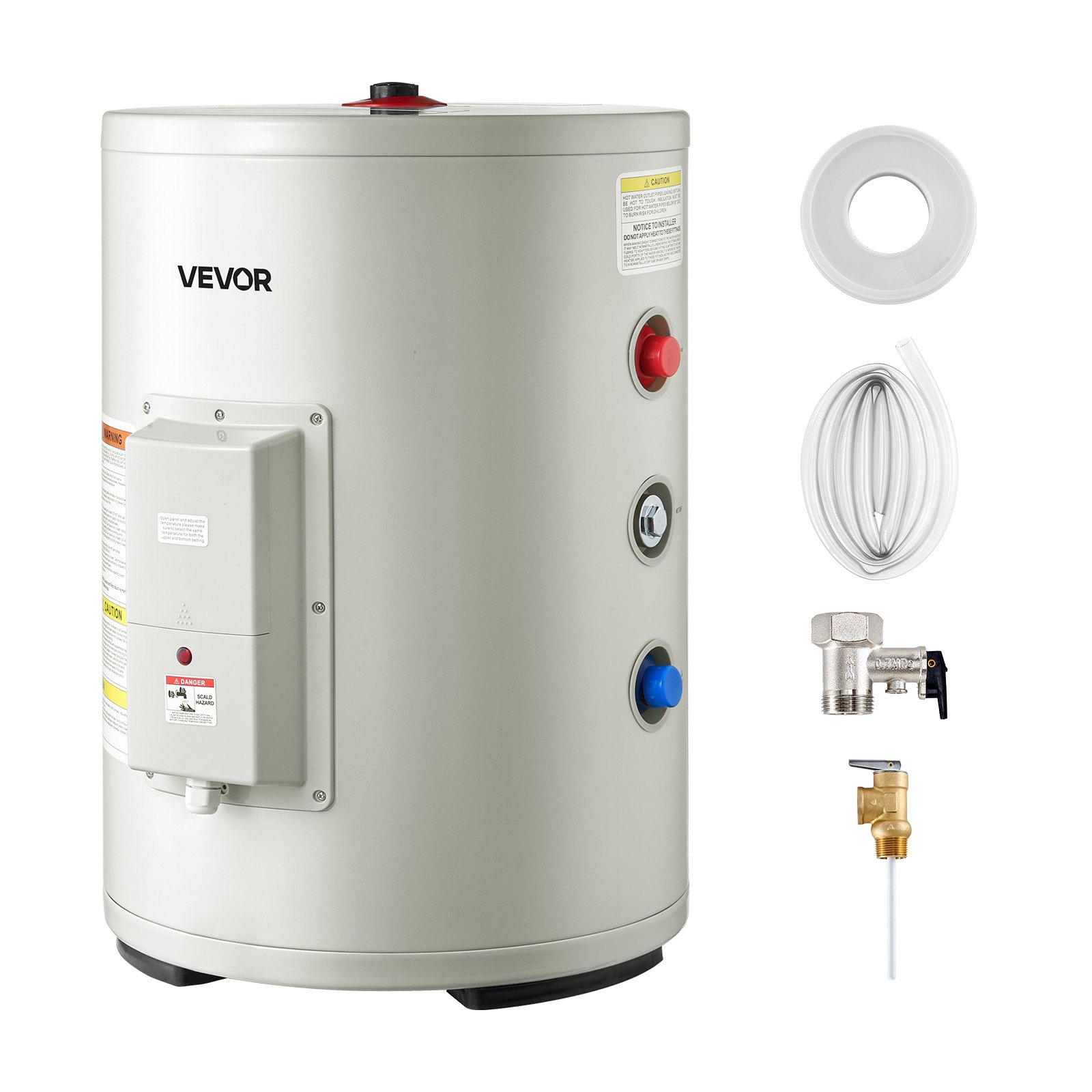 VEVOR 12 Gallon Electric Tank Water Heater, 1600W Point-of-Use Hot Water Heater with LED Display, Knob Control, Side Outlet, 120V Storage Design with T&P Valve for Small Apartments & Studios, Gray