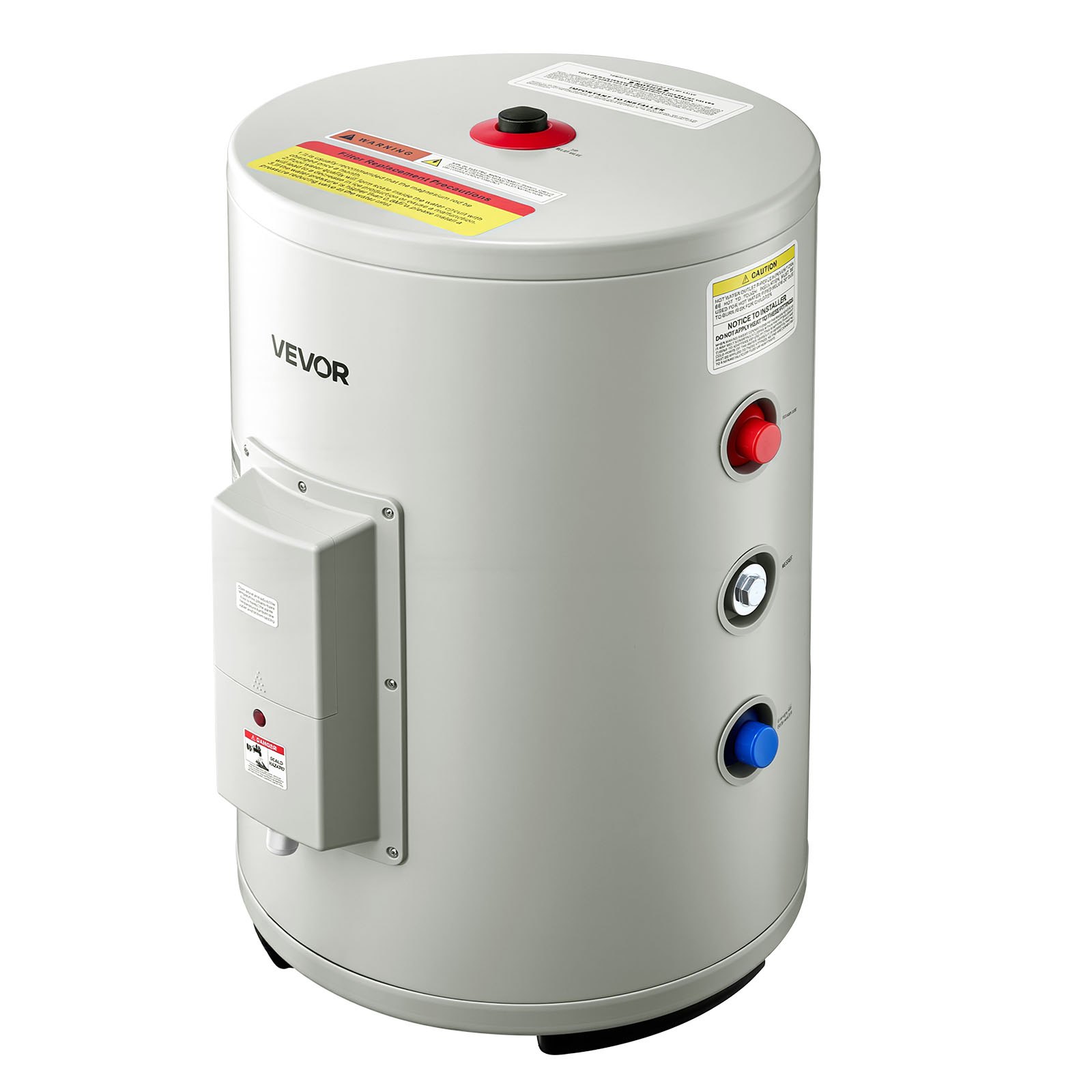 VEVOR 12 Gallon Electric Tank Water Heater, 1600W Point-of-Use Hot Water Heater with LED Display, Knob Control, Side Outlet, 120V Storage Design with T&P Valve for Small Apartments & Studios, Gray