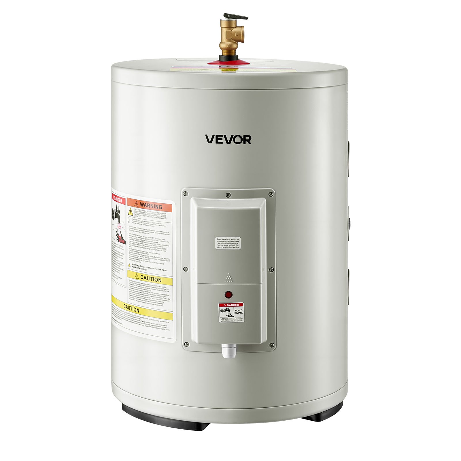 VEVOR 12 Gallon Electric Tank Water Heater, 1600W Point-of-Use Hot Water Heater with LED Display, Knob Control, Side Outlet, 120V Storage Design with T&P Valve for Small Apartments & Studios, Gray