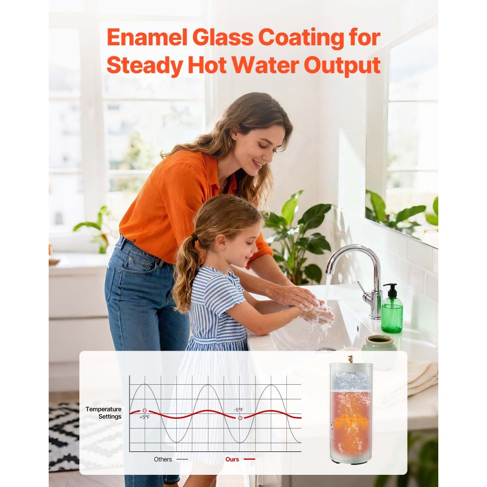 VEVOR 30 Gallon Electric Tank Water Heater, 5000W Point-of-Use Hot Water Heater with LED Display, Knob Control, Top Outlet, 240V with T&P Valve for Large Families, Small Commercial Spaces, Gray