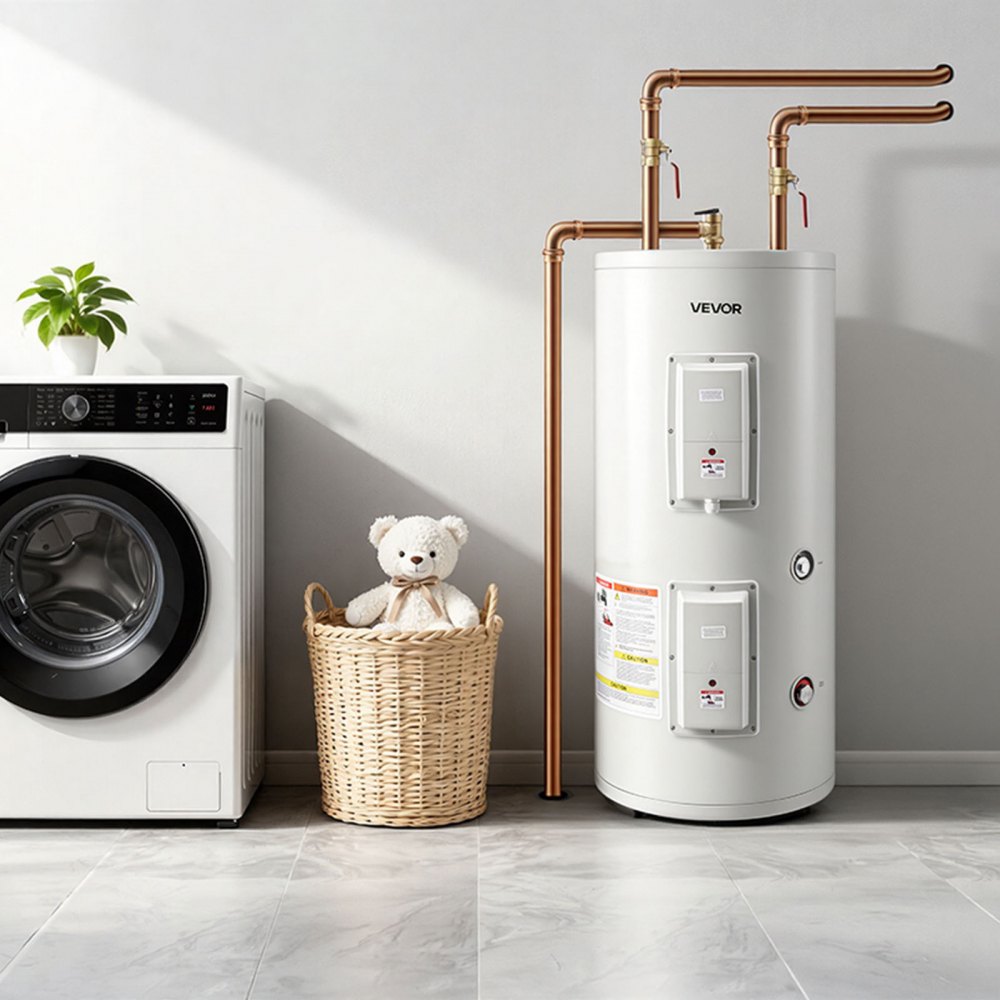 VEVOR 30 Gallon Electric Tank Water Heater, 5000W Point-of-Use Hot Water Heater with LED Display, Knob Control, Top Outlet, 240V with T&P Valve for Large Families, Small Commercial Spaces, Gray