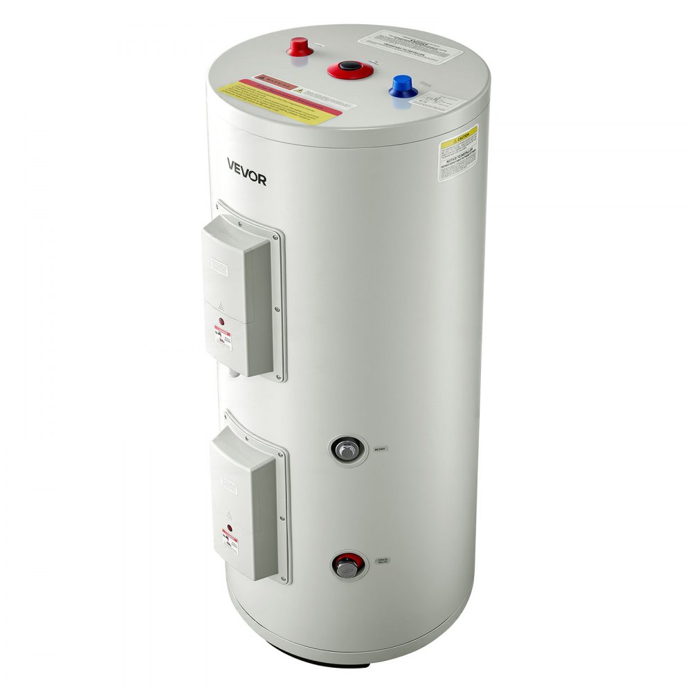 VEVOR 30 Gallon Electric Tank Water Heater, 5000W Point-of-Use Hot Water Heater with LED Display, Knob Control, Top Outlet, 240V with T&P Valve for Large Families, Small Commercial Spaces, Gray