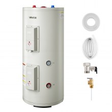VEVOR 30 Gallon Electric Tank Water Heater, 5000W Point-of-Use Hot Water Heater with LED Display, Knob Control, Top Outlet, 240V with T&P Valve for Large Families, Small Commercial Spaces, Gray