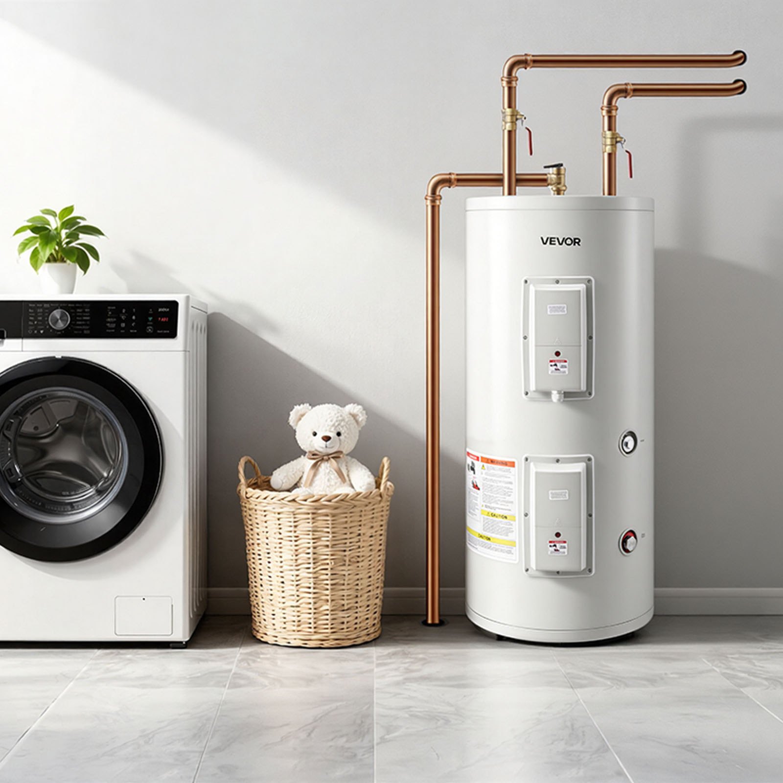 VEVOR 30 Gallon Electric Tank Water Heater, 5000W Point-of-Use Hot Water Heater with LED Display, Knob Control, Top Outlet, 240V with T&P Valve for Large Families, Small Commercial Spaces, Gray