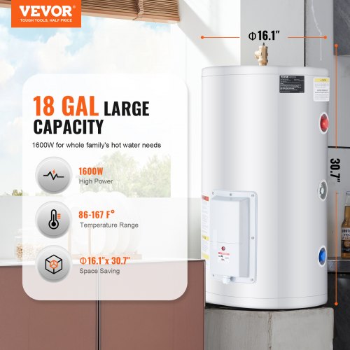 VEVOR Electric Water Heater, 18 Gallon Tank Instant Hot Water