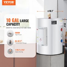 VEVOR 10 Gallon Electric Water Heater Instant Hot 1.6Kw LED Display for Shower