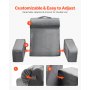 VEVOR Reading Pillow, Backrest Support Pillow with Arm and 3 Pockets, Large Size Bed Pillow with Removable Headrest & 25D Sponge, Handle for Easy Carrying, for Reading, Gaming, Resting, Working, Grey