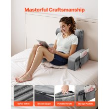 Reading Pillow Backrest Support Pillow with Removable & 3 Pockets Headrest